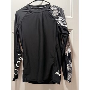 LAFROI Burst Mens M Rash Guard Compression Shirt Long Sleeve Black Floral Dragon